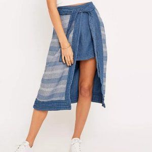 Free People Double The Fun quilted denim Mini / Midi Striped Wrap Skirt